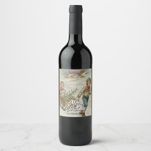 Nostalgischer Winter Schlitten Wine tasting in der Weinetikett (Vorderseite)