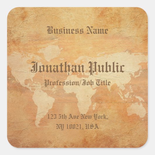 Nostalgisches altes Papier Aussehen Weltkarte Eleg Quadratischer Aufkleber (Vorderseite)