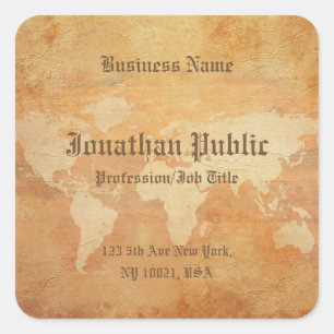 Nostalgisches altes Papier Aussehen Weltkarte Eleg Quadratischer Aufkleber