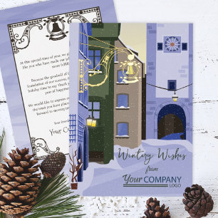 Nostalgisches Blau Gold Weihnachten mit Firmenlogo Folien Feiertagskarte