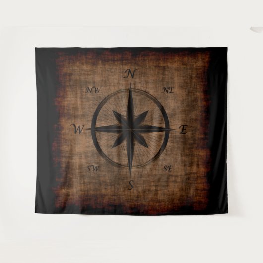 Nostalgisches Design der alten Compass-Rose Wandteppich (Vorderseite (Horizontal))