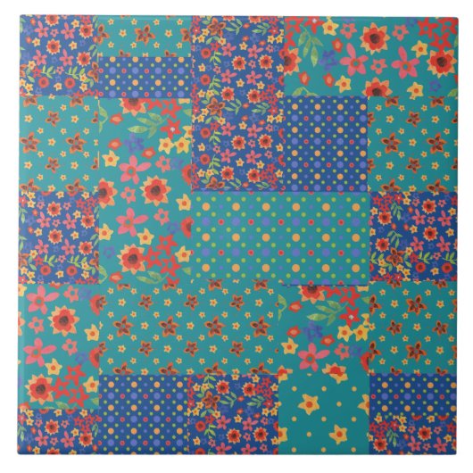 Nostalgisches falsches Patchwork-Muster Keramikfli Fliese (Vorderseite)