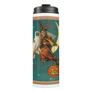 Nostalgisches Frohes Halloween Hexe & Eule Thermosbecher