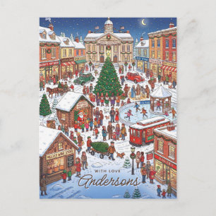 Nostalgisches gemütliches Weihnachtsdorf Wimmelbil Feiertagspostkarte