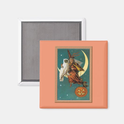 Nostalgisches Glück Halloween Hexe & Owl Magnet (Vorderseite/Rückseite)