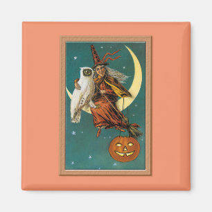 Nostalgisches Glück Halloween Hexe & Owl Magnet