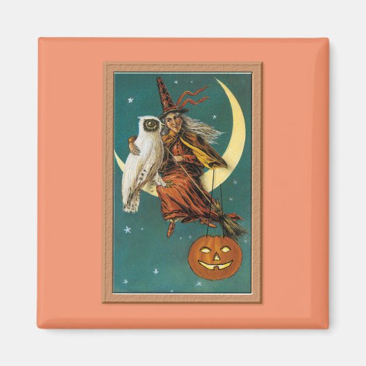 Nostalgisches Glück Halloween Hexe & Owl Magnet (Vorne)