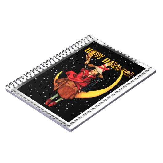 Nostalgisches Halloween Gute Hexe und ihre Katze Notizblock (Linke Seite)