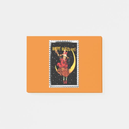 Nostalgisches Halloween Gute Hexe und ihre Katze Post-it Klebezettel (Vorderseite)