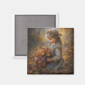 Nostalgisches Herbstkind mit Wildblumenstrauß Magnet (Vorderseite/Rückseite)