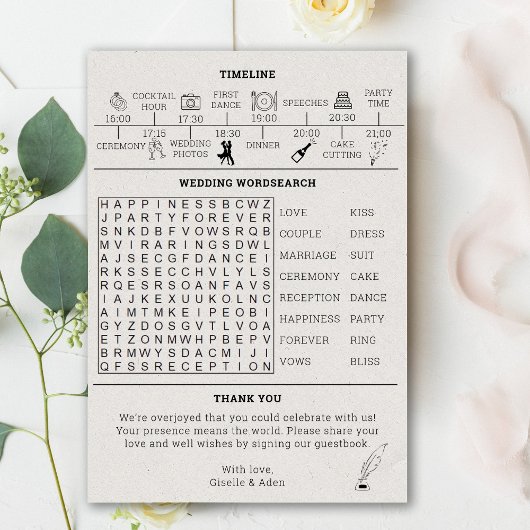 Nostalgisches Hochzeitsprogramm Einladung