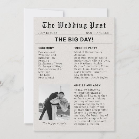 Nostalgisches Hochzeitsprogramm Einladung (Vorderseite)