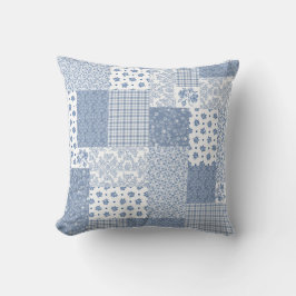 Nostalgisches Indigo-Imitat-Patchwork-Kissen oder Kissen