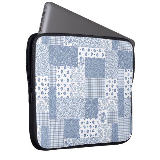 Nostalgisches Indigo Imitate Patchwork Laptop-Sieb Laptopschutzhülle (Vorne Rechts)