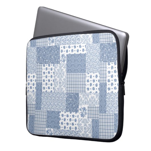 Nostalgisches Indigo Imitate Patchwork Laptop-Sieb Laptopschutzhülle (Vorderseite Links)