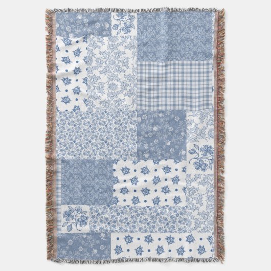 Nostalgisches Indigo Imitats Patchwork Throw Blank Decke (Vorderseite Vertikal)