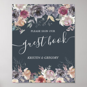 nostalgisches indigofarbenes Blumenbuch Hochzeiten Poster