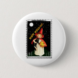 Nostalgisches kleines Mädchen, Jack-o’-lantern und Button