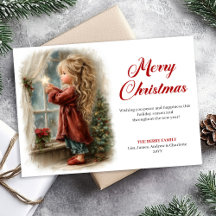 Nostalgisches kleines Mädchen wartet auf Santa Dow