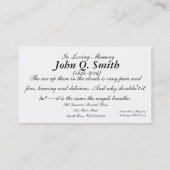 Nostalgisches LKW-Begräbnis und Erinnerungskarte Visitenkarte (Rückseite)