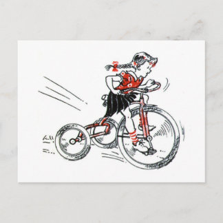 Nostalgisches Mädchen auf dem Tricycle Postkarte