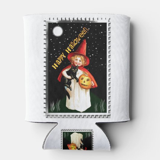 Nostalgisches Mädchen, Jack-o’-Laterne und Katze Dosenkühler (Rückseite)