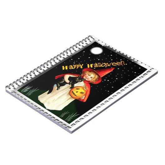 Nostalgisches Mädchen, Jack-o’-Laterne und Katze Notizblock (Linke Seite)