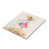 Nostalgisches Mädchen mit Gießkanne Fliese (Seite)