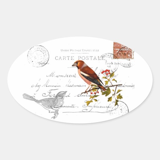 Nostalgisches Motiv mit Vogel Ovaler Aufkleber (Vorderseite)
