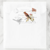 Nostalgisches Motiv  mit Vogel Ovaler Aufkleber (Tasche)