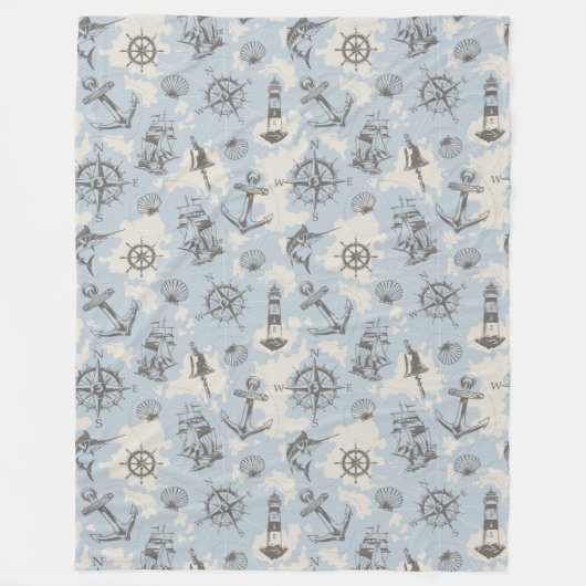 Nostalgisches nautisches Motivmuster Fleecedecke (Vorderseite)