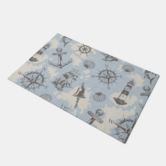 Nostalgisches nautisches Motivmuster Fußmatte (Schrägansicht)