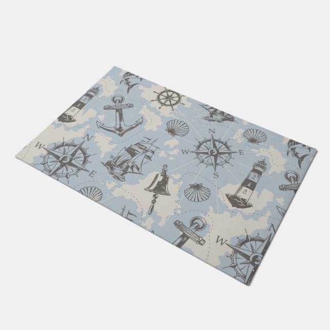 Nostalgisches nautisches Motivmuster Fußmatte (Schrägansicht)