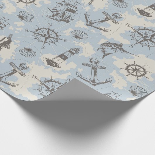 Nostalgisches nautisches Motivmuster Geschenkpapier (Ecke)