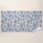 Nostalgisches nautisches Motivmuster Strandtuch (Vorderseite)