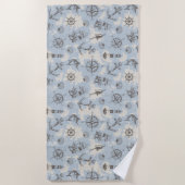 Nostalgisches nautisches Motivmuster Strandtuch (Vorderseite)