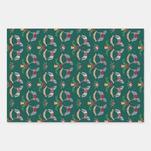 Nostalgisches Rockpferd mit Holly-Fir-Zweigen Geschenkpapier Set (Vorderseite 3)