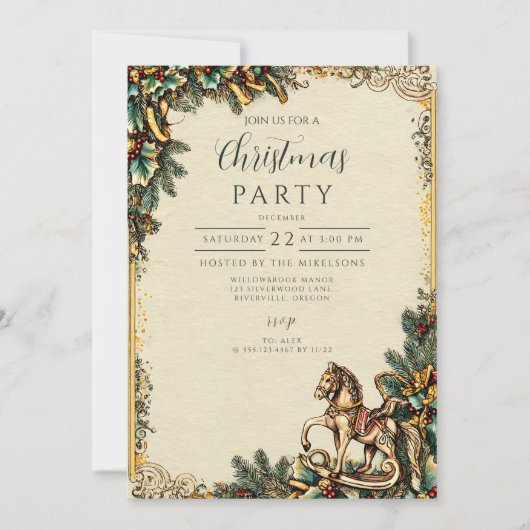 Nostalgisches Rockpferd Winter Einladung (Vorderseite)