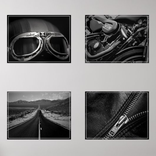 Nostalgisches Set für Motorräder, Schwarz und Weiß (Vorderseite)