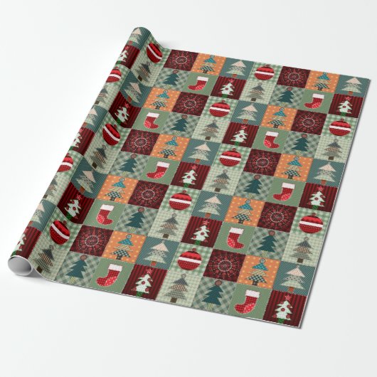 Nostalgisches Vintag Holiday Patchwork Quilt Geschenkpapier (Ungerollt)