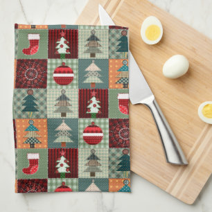 Nostalgisches Vintag Holiday Patchwork Quilt Geschirrtuch