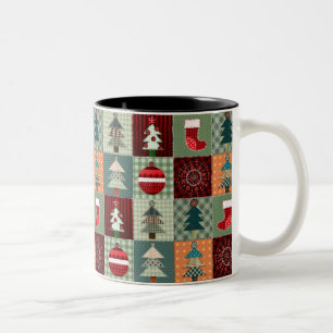 Nostalgisches Vintag Holiday Patchwork Quilt Zweifarbige Tasse