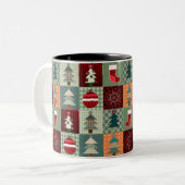 Nostalgisches Vintag Holiday Patchwork Quilt Zweifarbige Tasse (Vorderseite Links)
