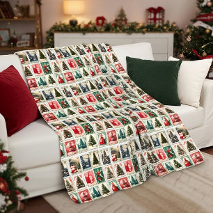 Nostalgisches vintage Weihnachtsbriefmarkenmuster Fleecedecke