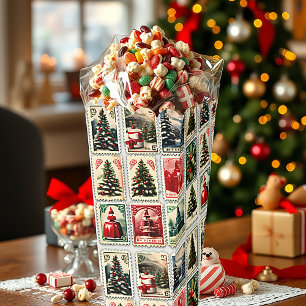 Nostalgisches vintage Weihnachtsbriefmarkenmuster Geschenkschachtel