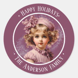 Nostalgisches Vintages Mädchen in rosa, benutzerde Runder Aufkleber