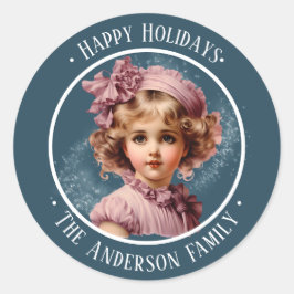 Nostalgisches Vintages Mädchen in rosa, benutzerde Runder Aufkleber