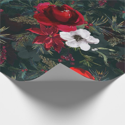Nostalgisches Watercolor Weihnachtsblumenmuster Geschenkpapier (Ecke)