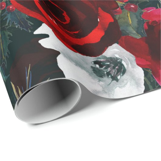 Nostalgisches Watercolor Weihnachtsblumenmuster Geschenkpapier (Rolleneckpunkt)