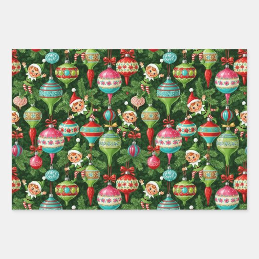 Nostalgisches Weihnachten: Elfen & Ornamente Geschenkpapier Set (Vorderseite 3)